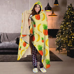 Banana Pineapple Pattern Print Hooded Blanket