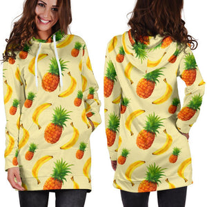 Banana Pineapple Pattern Print Hoodie Dress GearFrost