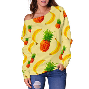 Banana Pineapple Pattern Print Off Shoulder Sweatshirt GearFrost