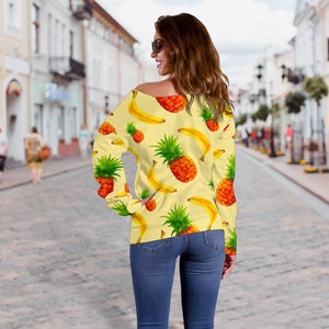 Banana Pineapple Pattern Print Off Shoulder Sweatshirt GearFrost