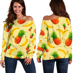 Banana Pineapple Pattern Print Off Shoulder Sweatshirt GearFrost