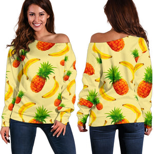 Banana Pineapple Pattern Print Off Shoulder Sweatshirt GearFrost