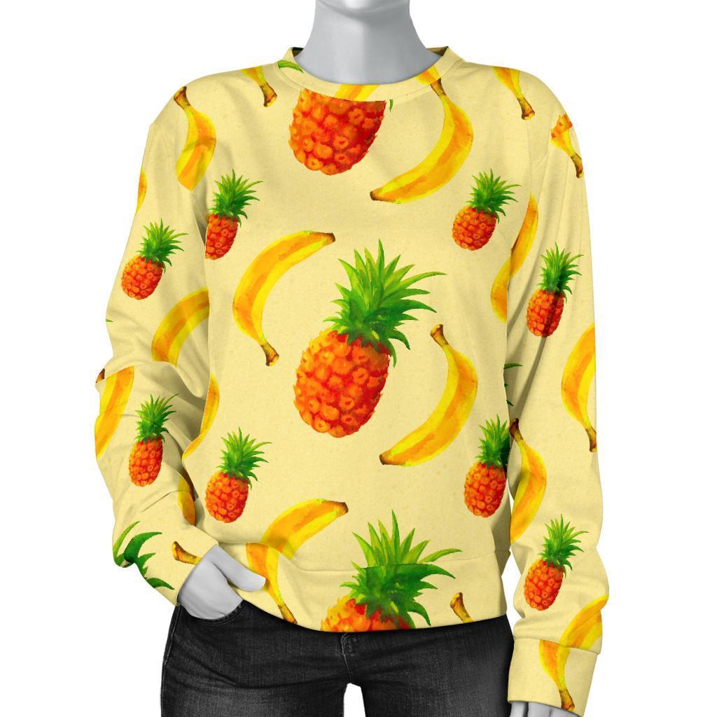 Banana Pineapple Pattern Print Women's Crewneck Sweatshirt GearFrost