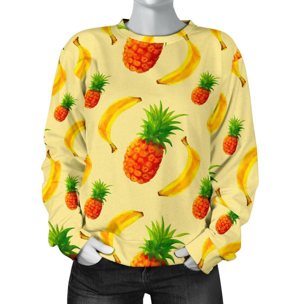 Banana Pineapple Pattern Print Women's Crewneck Sweatshirt GearFrost