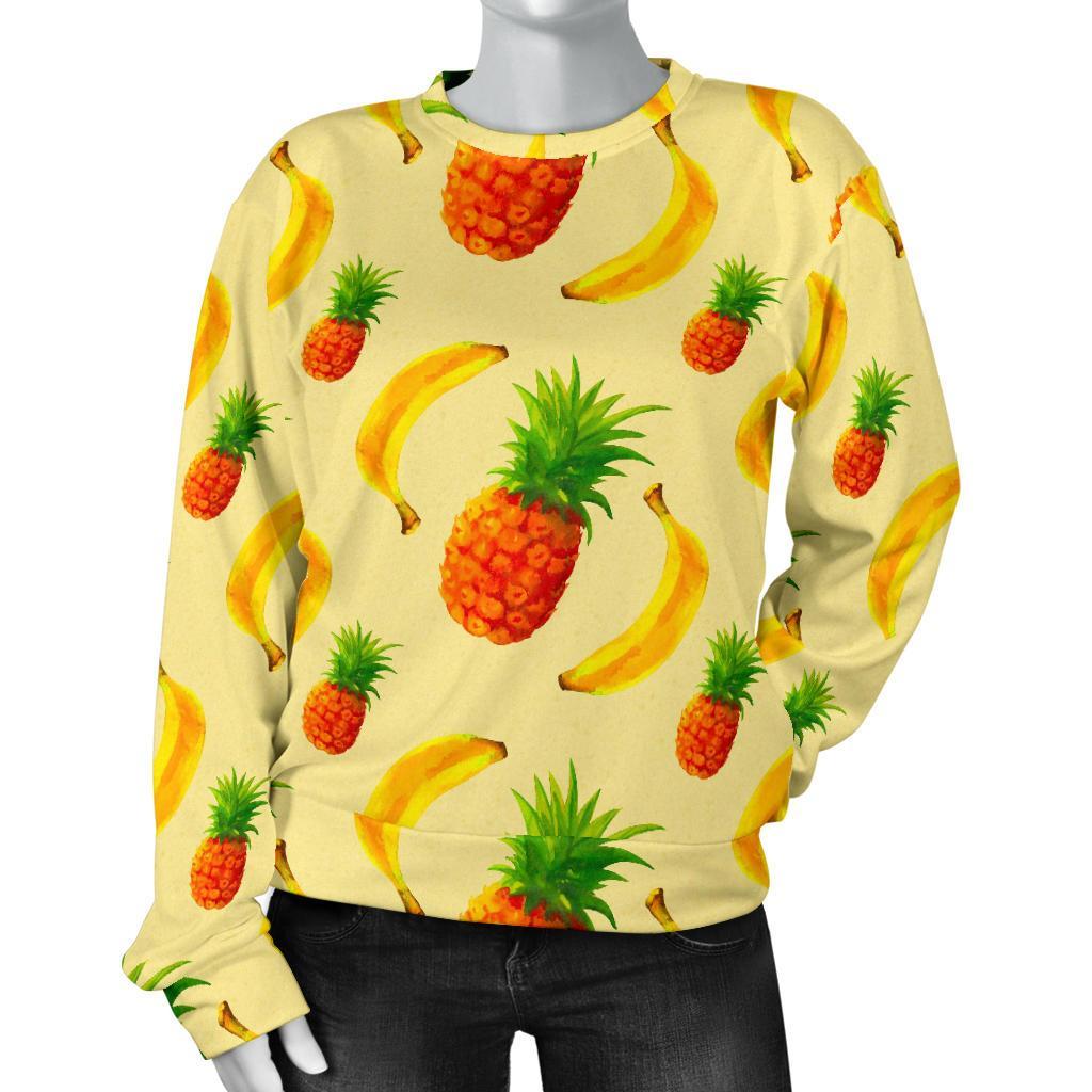 Banana Pineapple Pattern Print Women's Crewneck Sweatshirt GearFrost