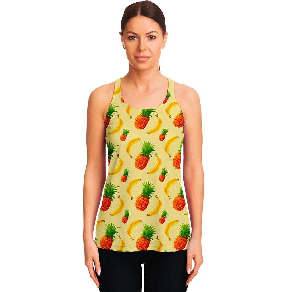 Banana Pineapple Pattern Print Women's Racerback Tank Top