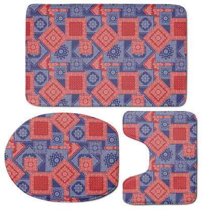Bandanna Patchwork Pattern Print 3 Piece Bath Mat Set