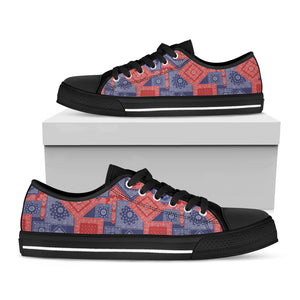 Bandanna Patchwork Pattern Print Black Low Top Shoes