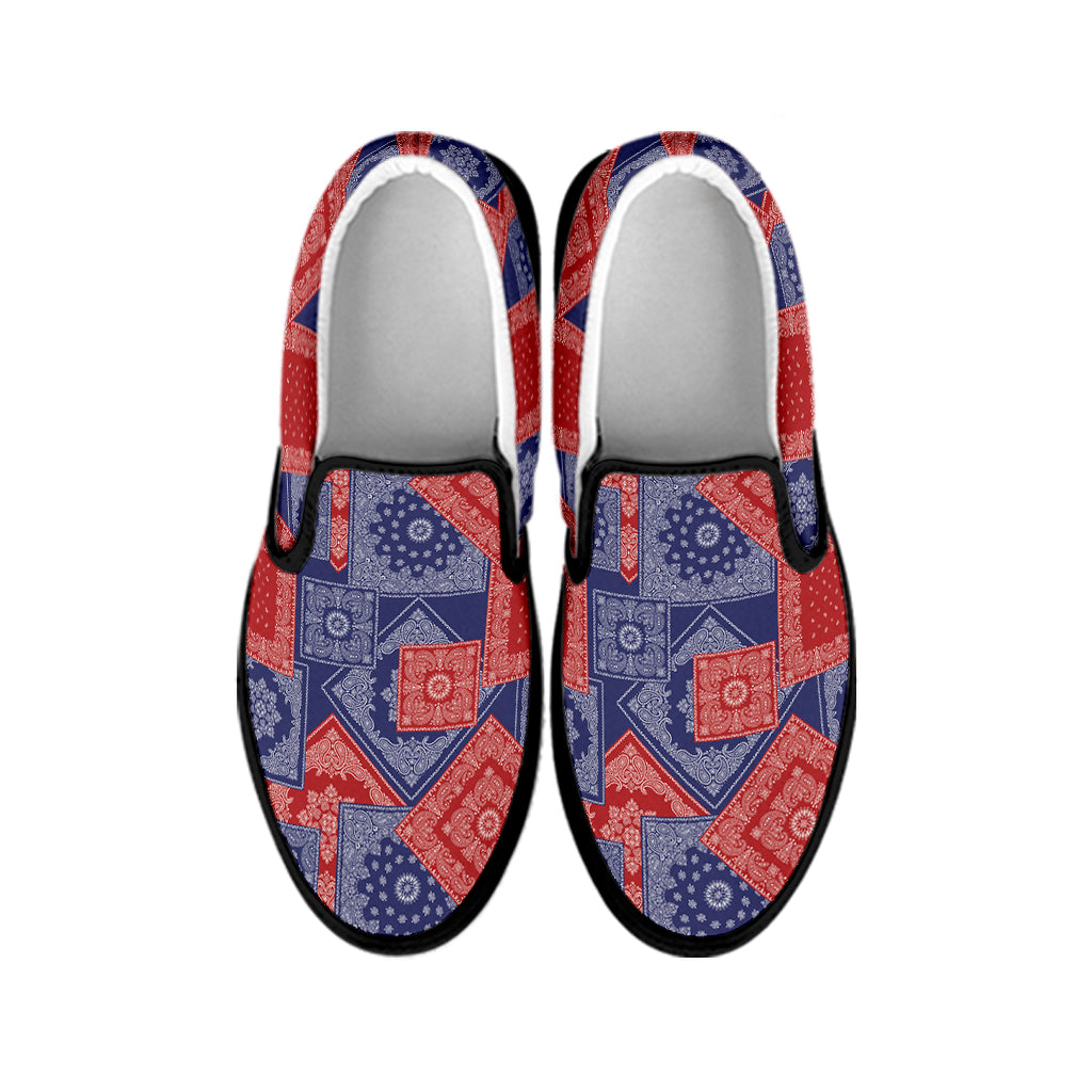 Bandanna Patchwork Pattern Print Black Slip On Shoes