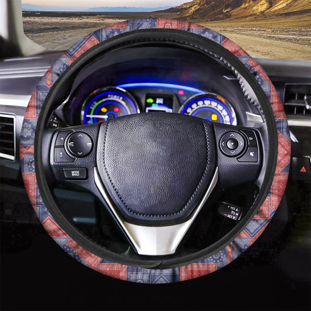Bandanna Patchwork Pattern Print Car Steering Wheel Cover