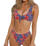Bandanna Patchwork Pattern Print Front Bow Tie Bikini