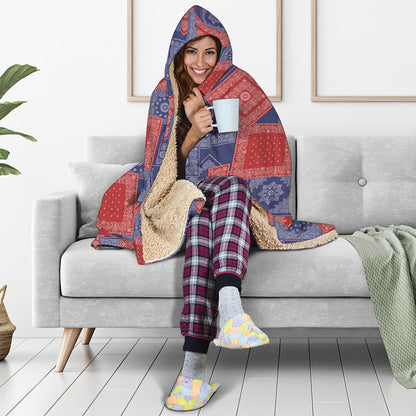 Bandanna Patchwork Pattern Print Hooded Blanket