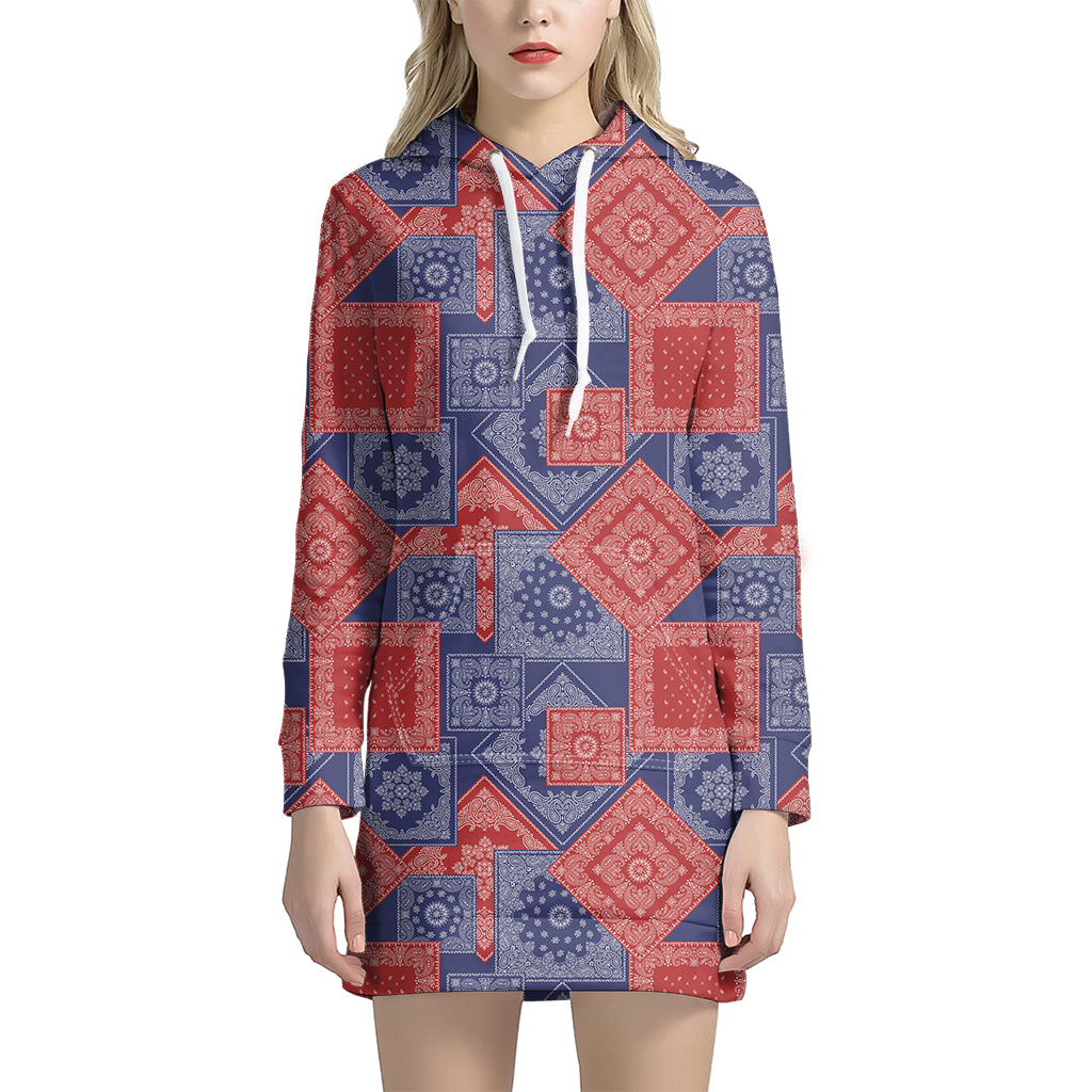 Bandanna Patchwork Pattern Print Hoodie Dress
