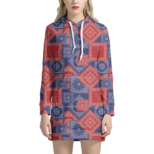 Bandanna Patchwork Pattern Print Hoodie Dress