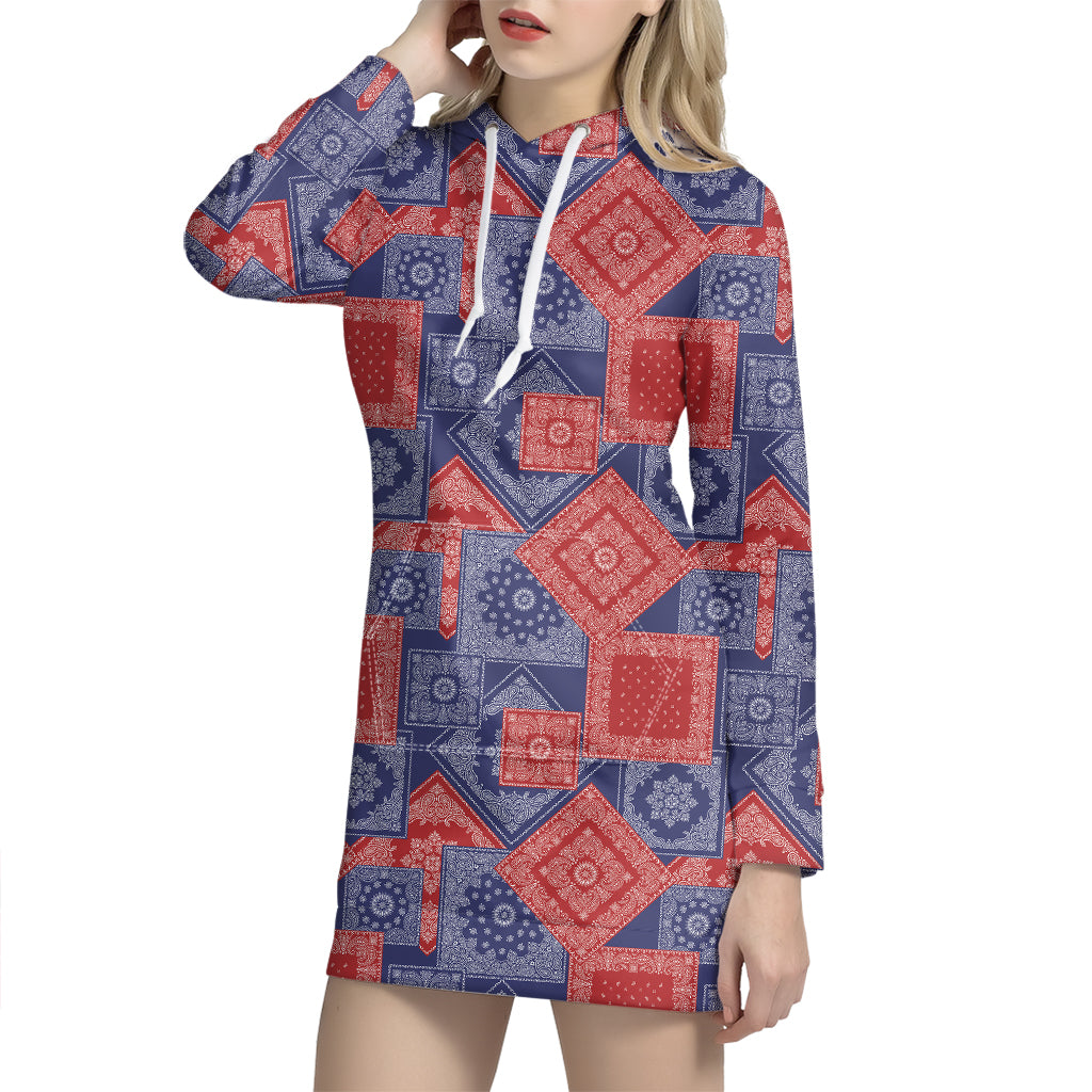 Bandanna Patchwork Pattern Print Hoodie Dress