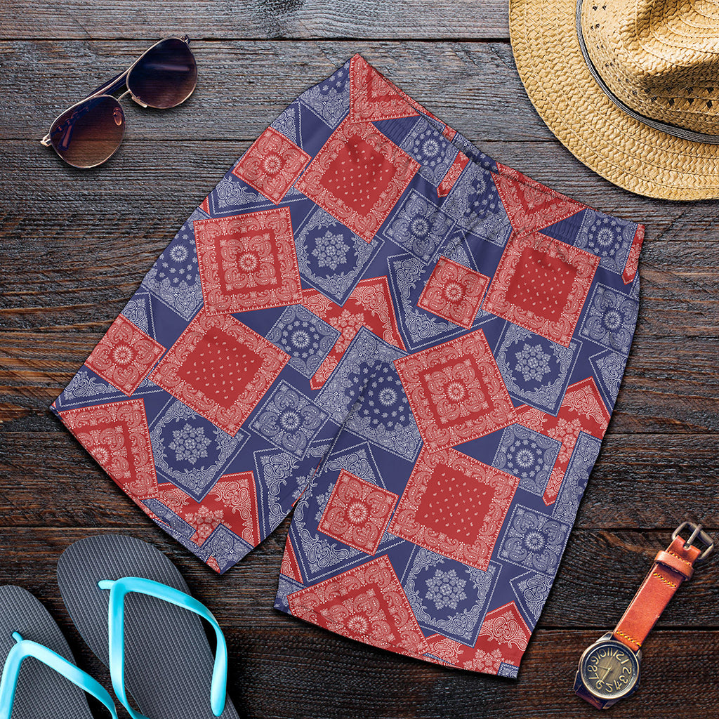 Bandanna Patchwork Pattern Print Men's Shorts