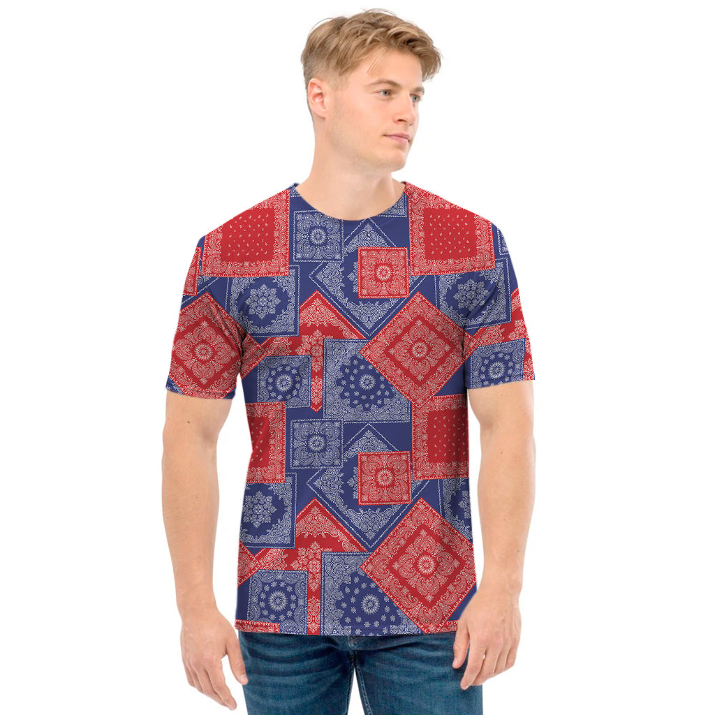 Bandanna Patchwork Pattern Print Men's T-Shirt