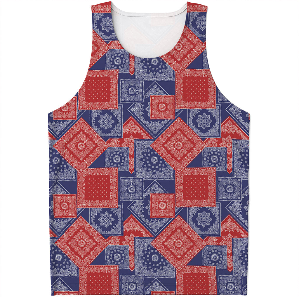 Bandanna Patchwork Pattern Print Men's Tank Top