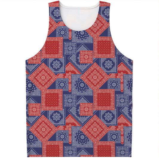 Bandanna Patchwork Pattern Print Men's Tank Top