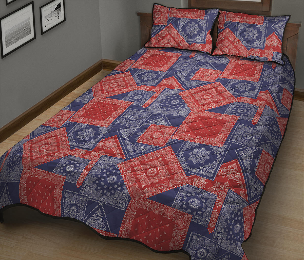 Bandanna Patchwork Pattern Print Quilt Bed Set