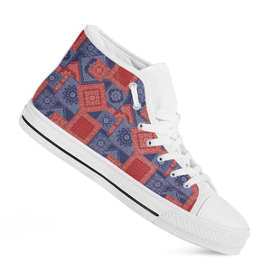 Bandanna Patchwork Pattern Print White High Top Shoes