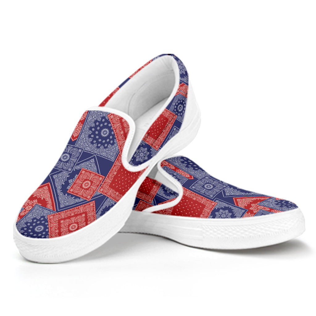 Bandanna Patchwork Pattern Print White Slip On Shoes