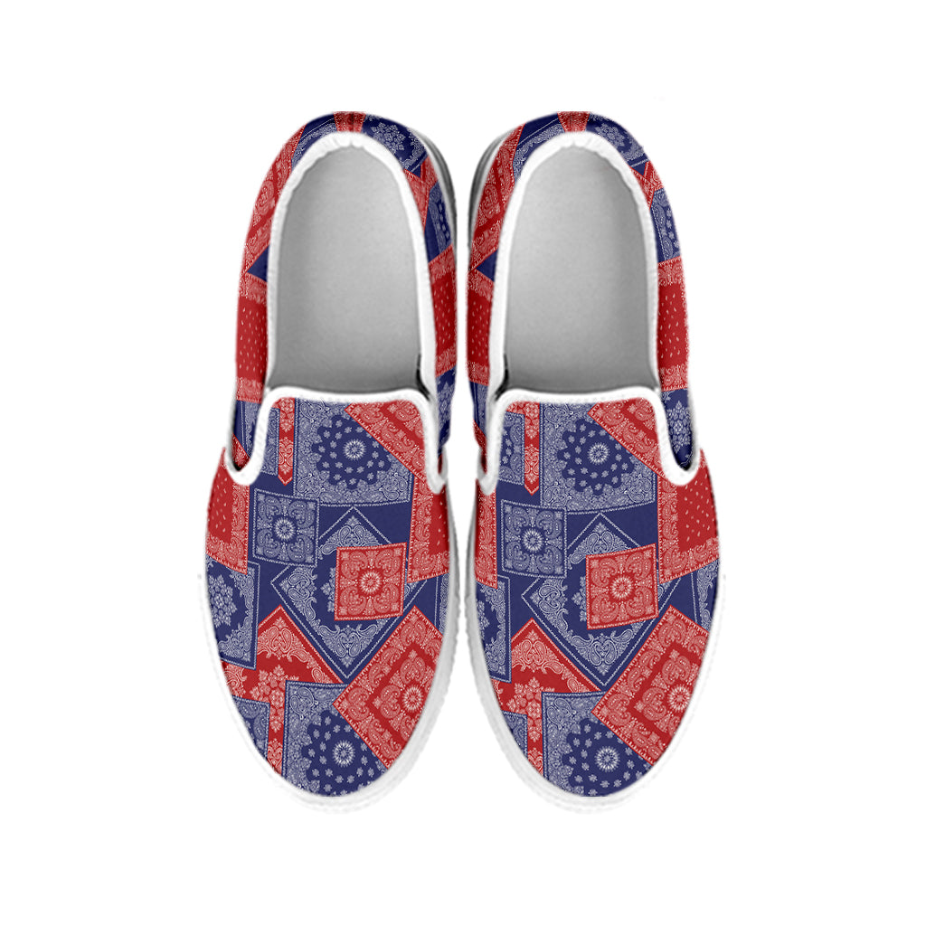 Bandanna Patchwork Pattern Print White Slip On Shoes