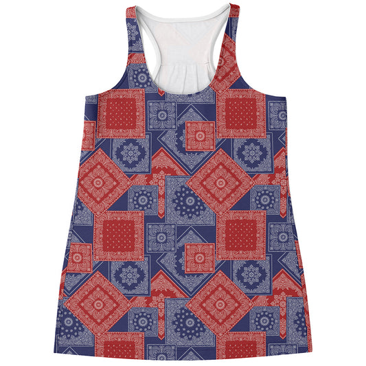 Bandanna Patchwork Pattern Print Women's Racerback Tank Top