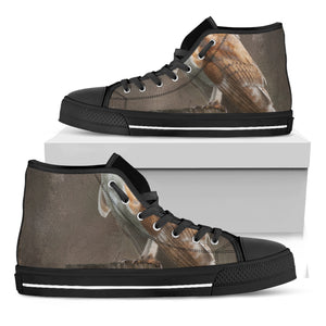 Barn Owl Print Black High Top Shoes