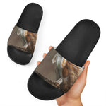 Barn Owl Print Black Slide Sandals