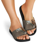 Barn Owl Print Black Slide Sandals