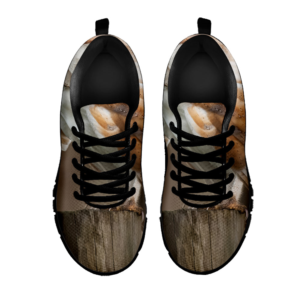 Barn Owl Print Black Sneakers