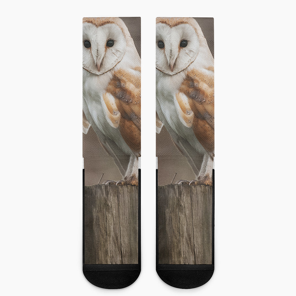 Barn Owl Print Crew Socks