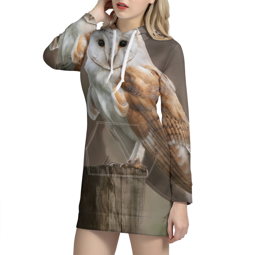 Barn Owl Print Hoodie Dress