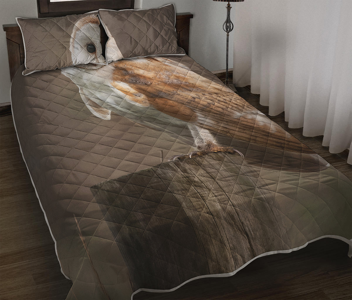 Barn Owl Print Quilt Bed Set