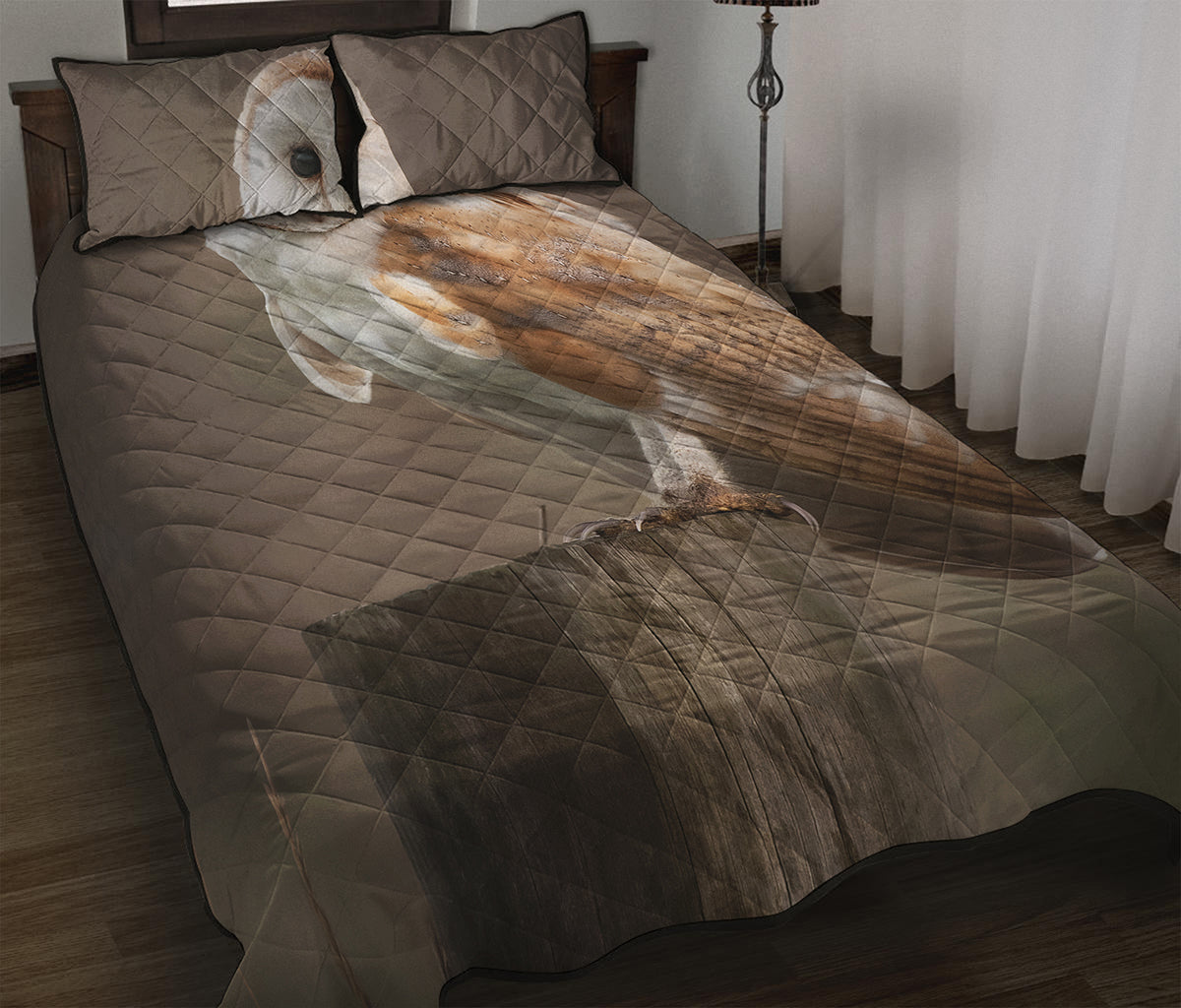 Barn Owl Print Quilt Bed Set