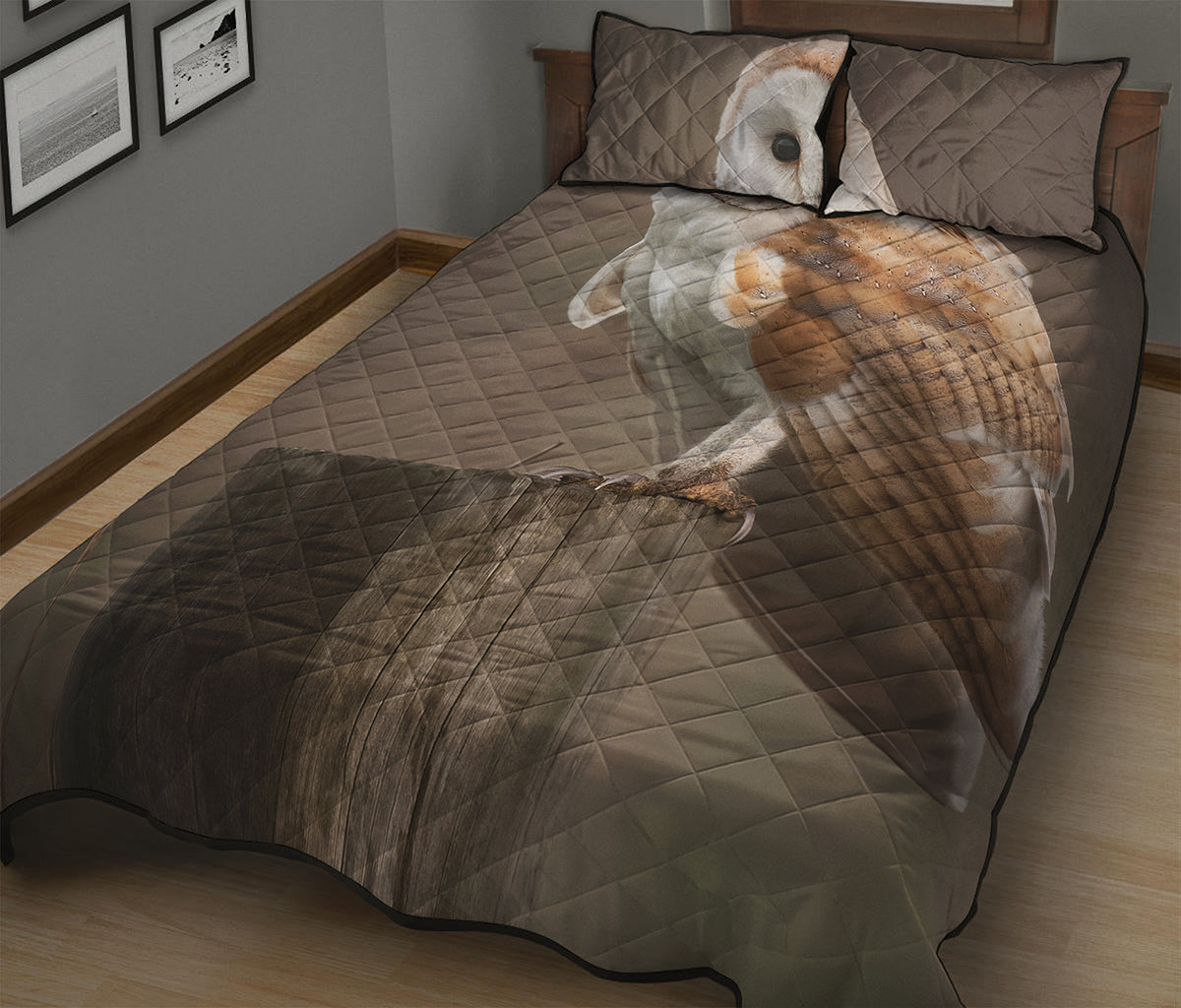 Barn Owl Print Quilt Bed Set