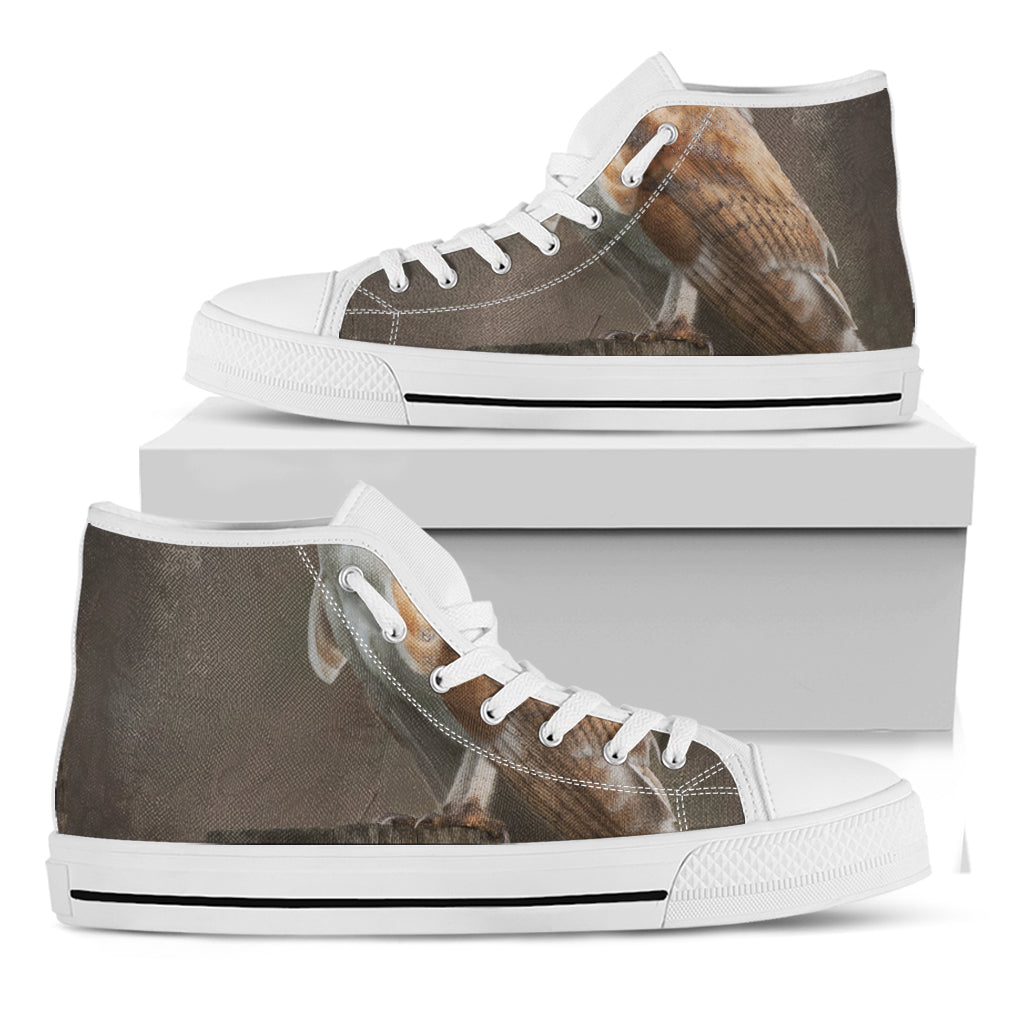 Barn Owl Print White High Top Shoes