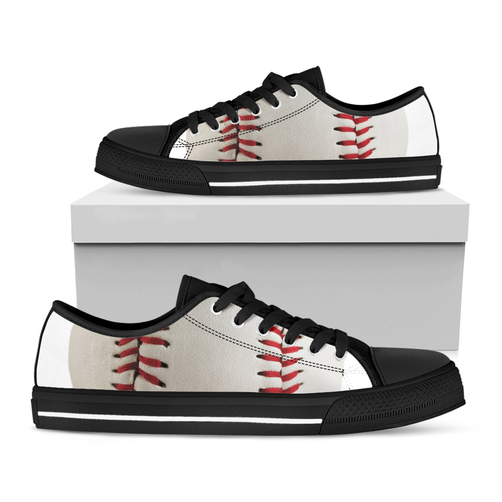 Baseball Stitching Print Black Low Top Shoes 