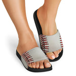 Baseball Stitching Print Black Slide Sandals