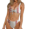 Baseball Stitching Print Front Bow Tie Bikini