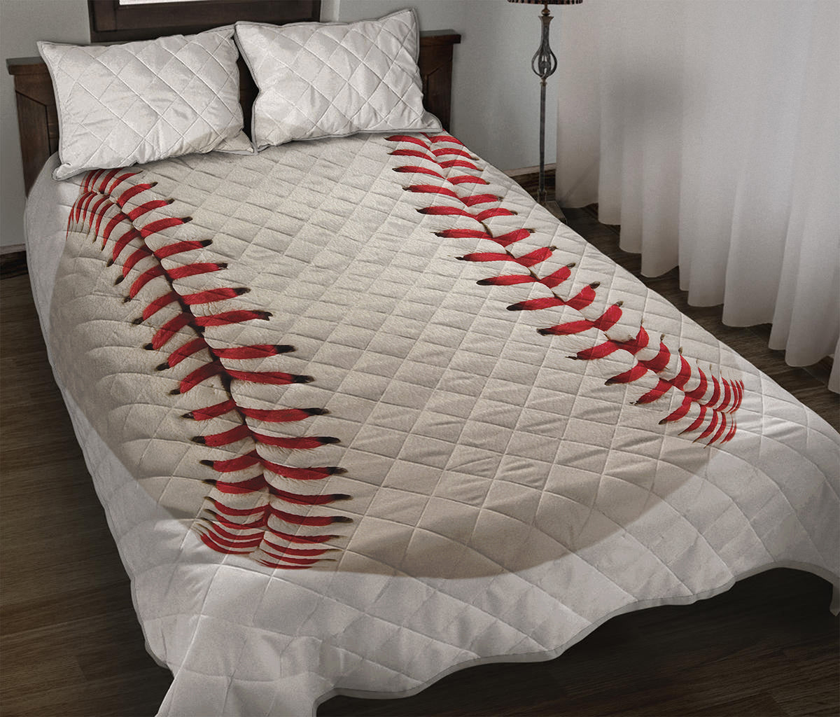 Baseball Stitching Print Quilt Bed Set