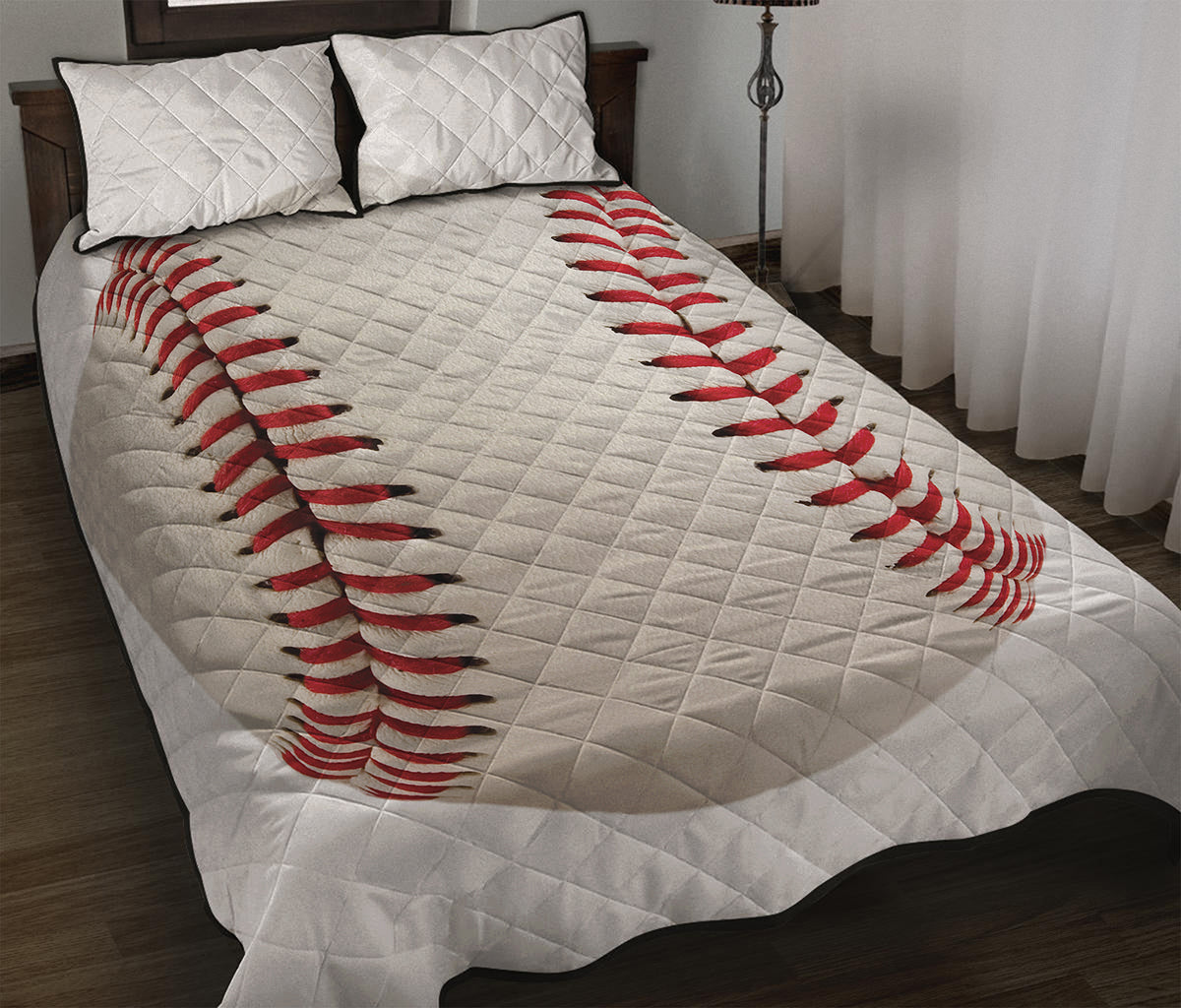 Baseball Stitching Print Quilt Bed Set