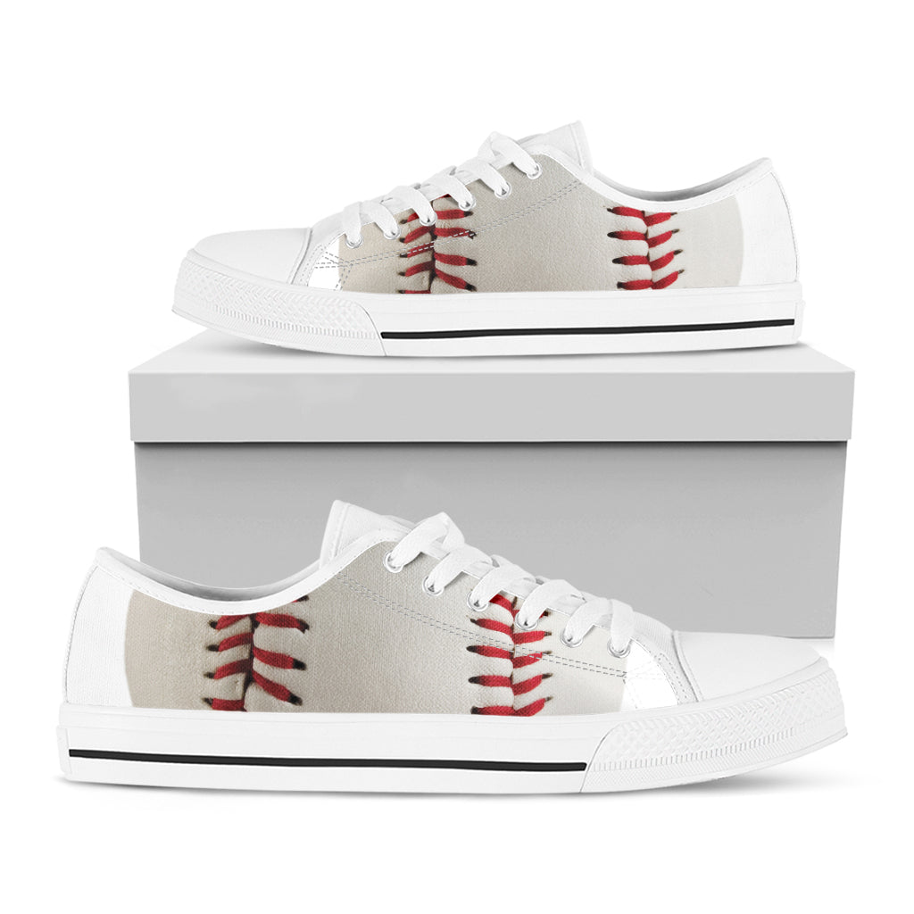 Baseball Stitching Print White Low Top Shoes