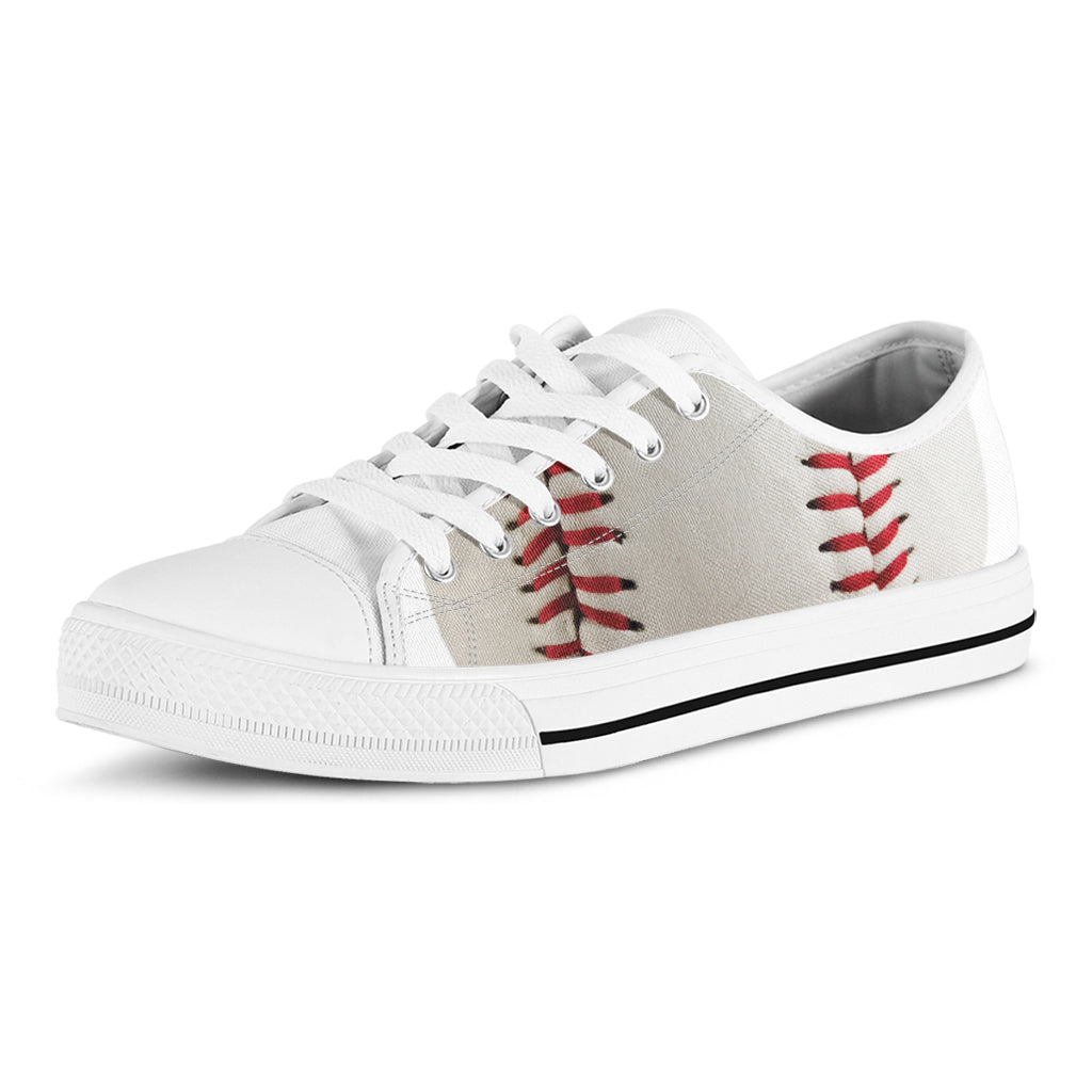 Baseball Stitching Print White Low Top Shoes