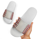 Baseball Stitching Print White Slide Sandals