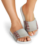 Baseball Stitching Print White Slide Sandals