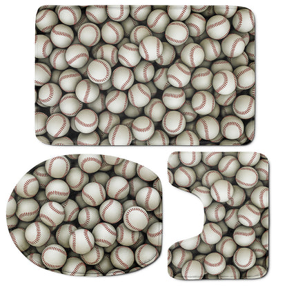 Baseballs 3D Print 3 Piece Bath Mat Set