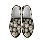 Baseballs 3D Print Black Slip On Shoes