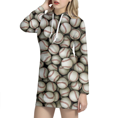 Baseballs 3D Print Hoodie Dress
